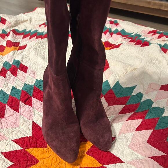 Vince Camuto Dark Plum purple suede knee-high boots with 3 inches heel boho - Picture 8 of 13